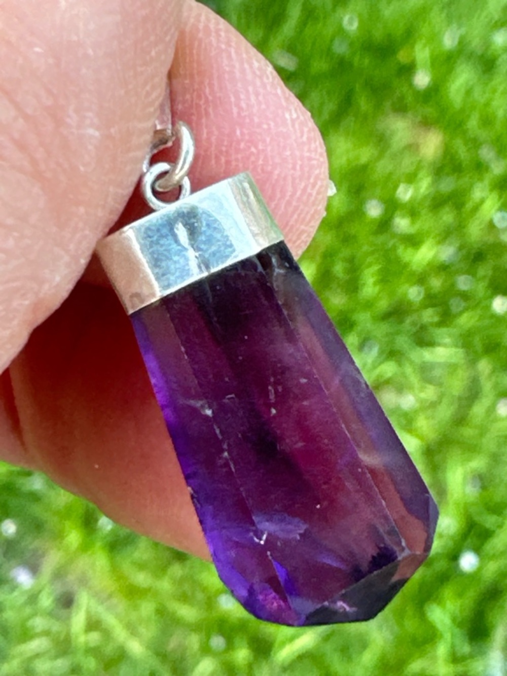 Purple Amethyst Crystal Pendant Necklace with Sterling Silver Cap and Bale